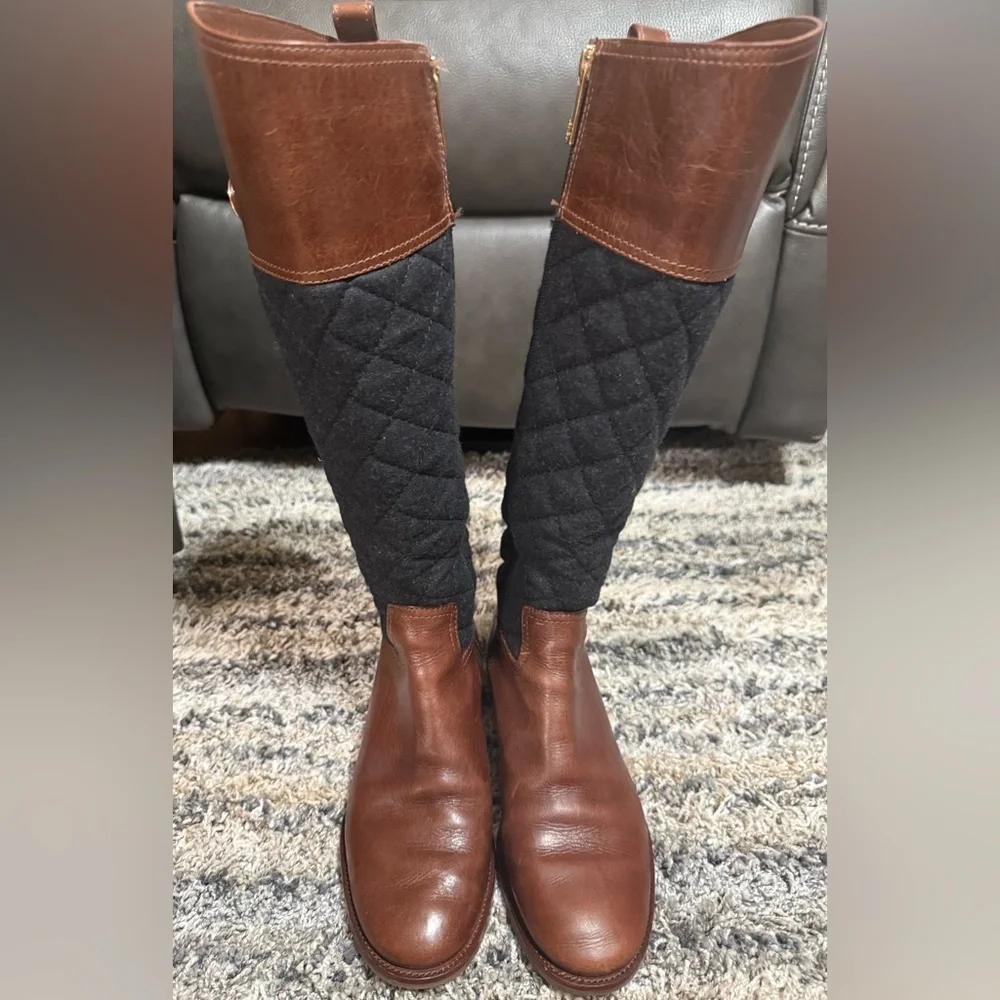 Tory Burch Brown Leather & Monogram Quilted Boots